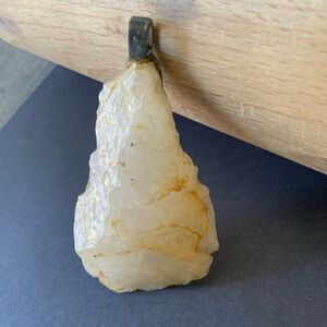 Handmade Raw White Quartz Crystal Rock Pendant w/ Antique Brass Bail